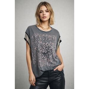 Def Leppard Graphic Tee Mesh Sleeve Leopard Print Top Size M Baddie Chain Fringe